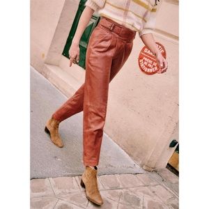 Sezane Pant Francky Leather Trouser in Terracotta Sz US 2 (FR 34)
